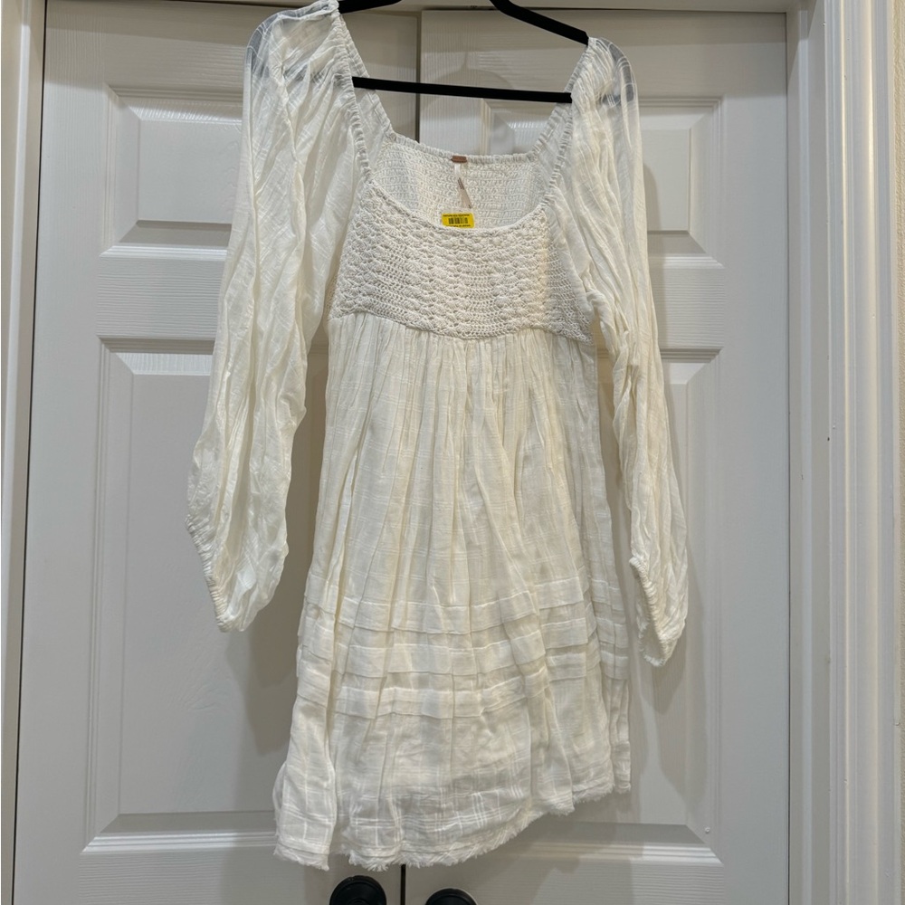 Free People White Boho Smocked Mini Dress